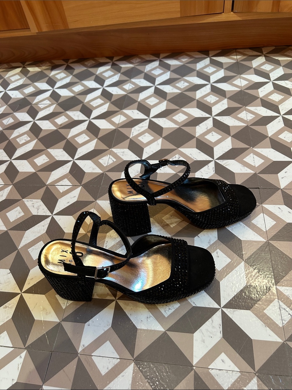 Dressy black chunky heel sandals